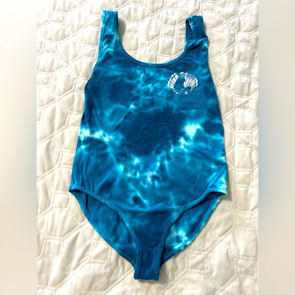 Disney The Little Mermaid Silver Shell Body Suit Ariel Silhouette Teal Tie Dye M